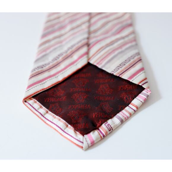 VTG VERSACE Barocco Medusa Greek Key Striped Tie Old Money Luxury Wedding Career - Picture 11 of 16